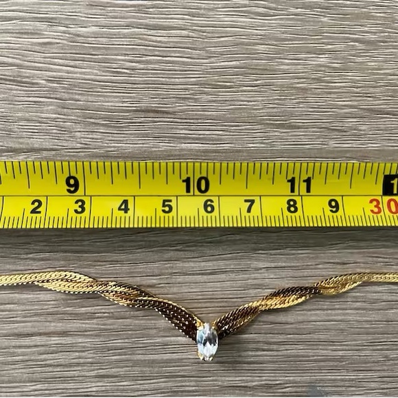 A Beautiful 10K Gold Plated Marquis Cut Cz Set Braided Herringbone Avon Necklace - Picture 9 of 10